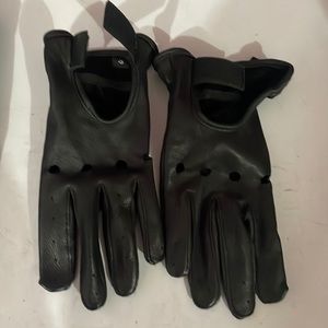 Black leather motorcycle gloves